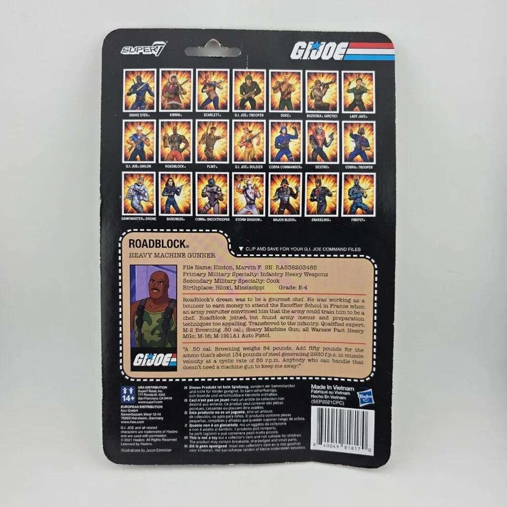 2021 Hasbro GI Joe - Super7 Roadblock Heavy Machine‎ Gunner Reaction Figures New
